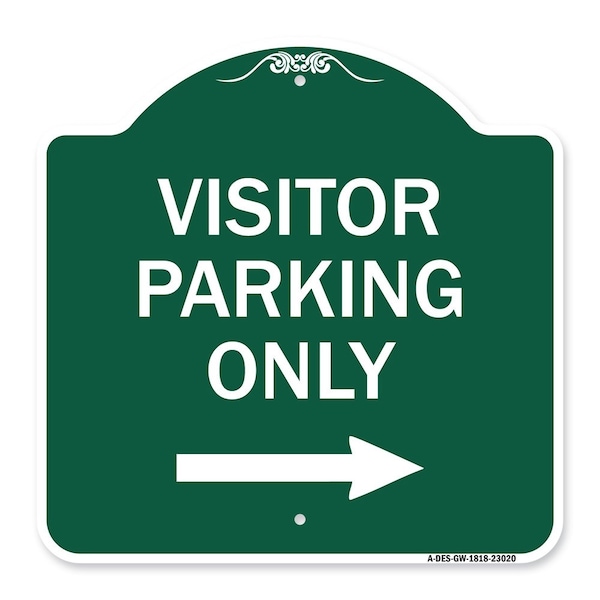 Reserved Parking Visitor Parking W/ Right Arrow, Green & White Alum Sign, 18" x 18", GW-1818-23020